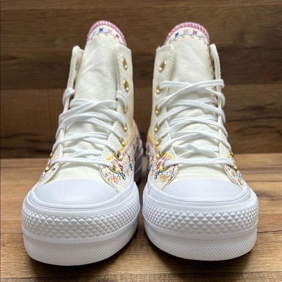 Converse White Pink Floral platform High-Top Sneakers - Picture 4 of 10
